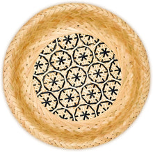 Ann Lee Design Bamboo Woven Floral Round Tray (Medium, Black with Handle)