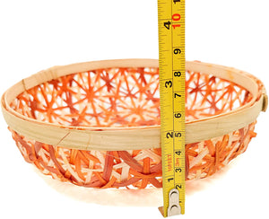 Ann Lee Design Bamboo Woven Floral Round Tray (Small, Orange)