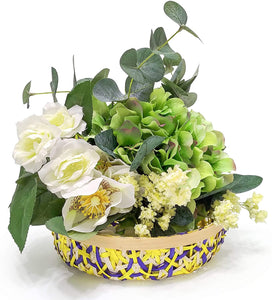 Ann Lee Design Bamboo Woven Floral Round Tray (Small, Yellow Purple)