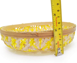 Ann Lee Design Bamboo Woven Floral Round Tray (Small, Natural Yellow Floral)