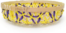 Ann Lee Design Bamboo Woven Floral Round Tray (Small, Yellow Purple)