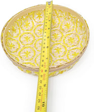 Ann Lee Design Bamboo Woven Floral Round Tray (Small, Natural Yellow Floral)