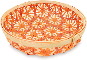 Ann Lee Design Bamboo Woven Floral Round Tray (Small, Orange)