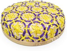 Ann Lee Design Bamboo Woven Floral Round Tray (Small, Yellow Purple)