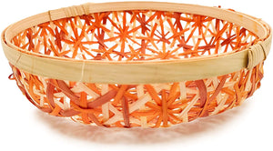 Ann Lee Design Bamboo Woven Floral Round Tray (Small, Orange)