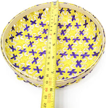 Ann Lee Design Bamboo Woven Floral Round Tray (Small, Yellow Purple)