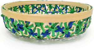 Ann Lee Design Bamboo Woven Floral Round Tray (Small, Green Blue)…