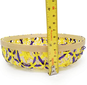 Ann Lee Design Bamboo Woven Floral Round Tray (Small, Yellow Purple)