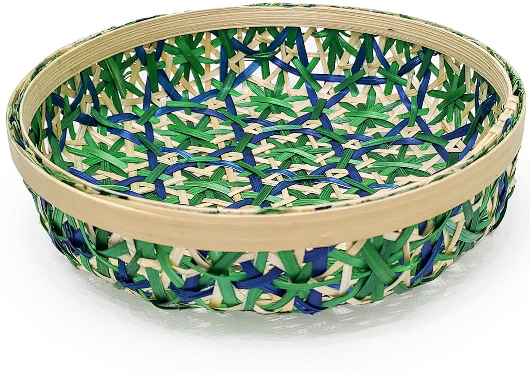 Ann Lee Design Bamboo Woven Floral Round Tray (Small, Green Blue)…