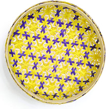 Ann Lee Design Bamboo Woven Floral Round Tray (Small, Yellow Purple)