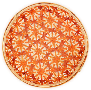 Ann Lee Design Bamboo Woven Floral Round Tray (Small, Orange)