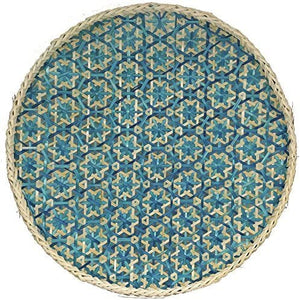 Ann Lee Design Round Decorative Serving Trays - 13.78 x 13.78 x 1.5 Inches (Floral Teal Blue)