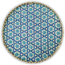 Ann Lee Design Round Decorative Serving Trays - 13.78 x 13.78 x 1.5 Inches (Floral Teal Blue)