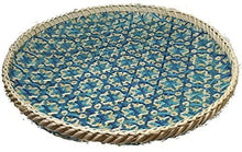 Ann Lee Design Round Decorative Serving Trays - 13.78 x 13.78 x 1.5 Inches (Floral Teal Blue)