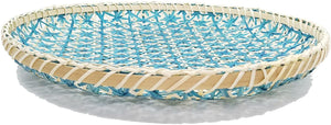 Ann Lee Designs X-Large Handmade Round Decorative Basket Tray - 14 x 14 x 1 Inches (Teal)