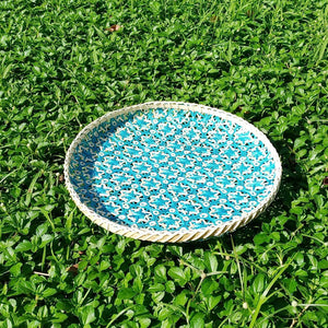 Ann Lee Designs X-Large Handmade Round Decorative Basket Tray - 14 x 14 x 1 Inches (Teal)