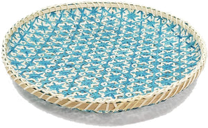 Ann Lee Designs X-Large Handmade Round Decorative Basket Tray - 14 x 14 x 1 Inches (Teal)