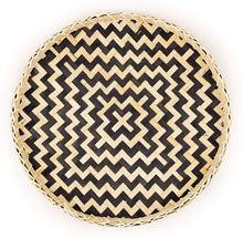 ANNLEE DESIGN Round Decorative Elegant Line Serving Trays (13.8", Black Square Cross Snack)