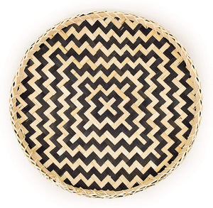 ANNLEE DESIGN Round Decorative Elegant Line Serving Trays (13.8", Black Square Cross Snack)