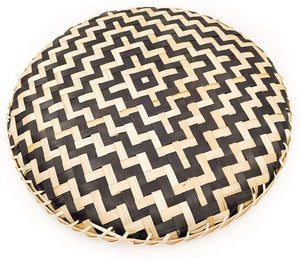 ANNLEE DESIGN Round Decorative Elegant Line Serving Trays (13.8", Black Square Cross Snack)