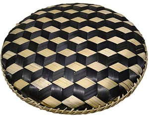 Ann Lee Design Handmade Round Basket Tray Extra Large - 14.02 x 14.02 x 0.98 Inches (Black)