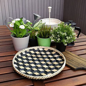 Ann Lee Design Handmade Round Basket Tray Extra Large - 14.02 x 14.02 x 0.98 Inches (Black)