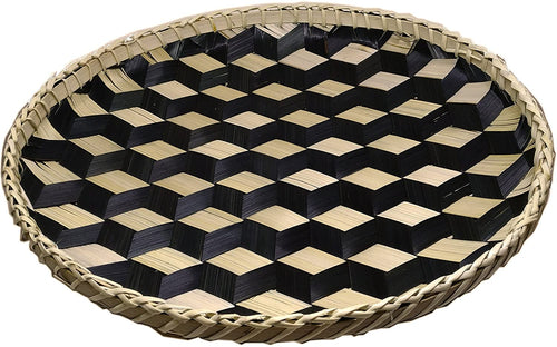 Ann Lee Design Handmade Round Basket Tray Extra Large - 14.02 x 14.02 x 0.98 Inches (Black)