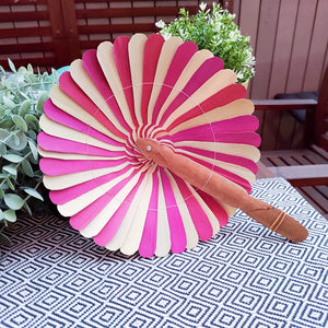 Ann Lee Design Natural Round Hanging Folding Fan (Pink)