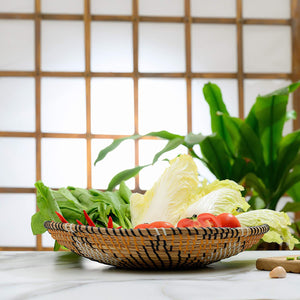 Ann Lee Design Rattan Woven Fruit Basket (D13.75", Orange Black Flower)