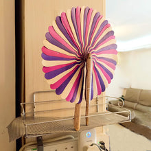 Ann Lee Design Natural Round Hanging Folding Fan (Purple and Pink)