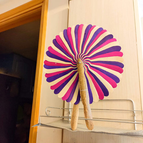 Ann Lee Design Natural Round Hanging Folding Fan (Purple and Pink)