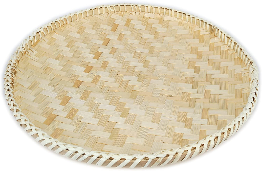 Ann Lee Design Bamboo Wood Round Serving Platter - 13 x 13 x 1 Inches (Beige)