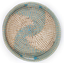 Ann Lee Design Round Serving Seagrass Trays (Teal Blue Vortex, Seagrass)