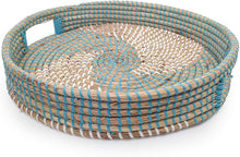 Ann Lee Design Round Serving Seagrass Trays (Teal Blue Vortex, Seagrass)