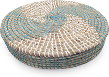 Ann Lee Design Round Serving Seagrass Trays (Teal Blue Vortex, Seagrass)