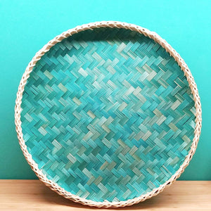 Ann Lee Design Round Serving Trays - 14 x 14 x 2 Inches (Teal Pine Green)