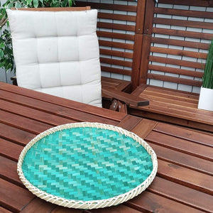 Ann Lee Design Round Serving Trays - 14 x 14 x 2 Inches (Teal Pine Green)