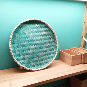 Ann Lee Design Round Serving Trays - 14 x 14 x 2 Inches (Teal Pine Green)