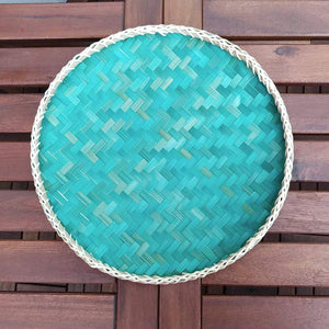 Ann Lee Design Round Serving Trays - 14 x 14 x 2 Inches (Teal Pine Green)