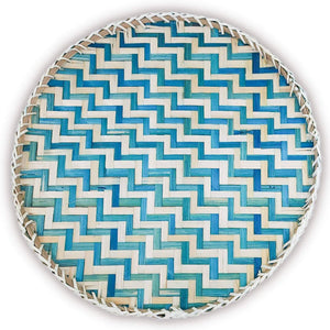 Ann Lee Design Round Serving Trays - 14 x 14 x 1.2 Inches (Teal Wave)