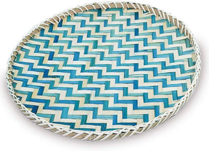 Ann Lee Design Round Serving Trays - 14 x 14 x 1.2 Inches (Teal Wave)