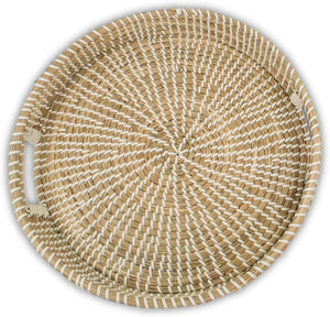 Ann Lee Design Round Serving Seagrass Trays (White with Recessed Open Handle)
