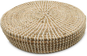 Ann Lee Design Round Serving Seagrass Trays (White with Recessed Open Handle)