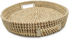 Ann Lee Design Round Serving Seagrass Trays (White with Recessed Open Handle)