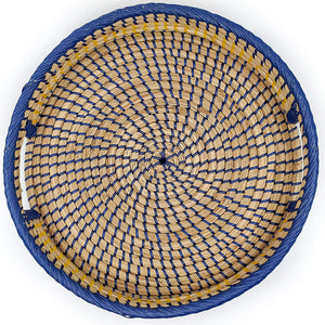 Ann Lee Design Round Serving Seagrass Trays (Blue Handle, Seagrass)