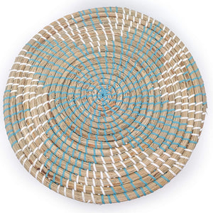 Ann Lee Design Round Serving Seagrass Trays (Teal Blue Star, Seagrass)