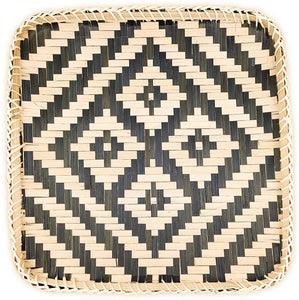 ANNLEE DESIGN Bamboo Square Tray - 14.2 x 14.1 x 1.5 Inches (Black Square)