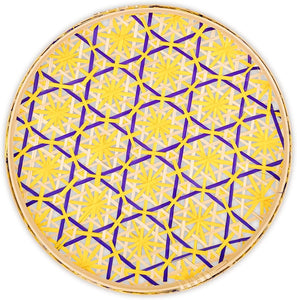 Ann Lee Design Bamboo Woven Floral Round Tray