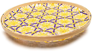 Ann Lee Design Bamboo Woven Floral Round Tray
